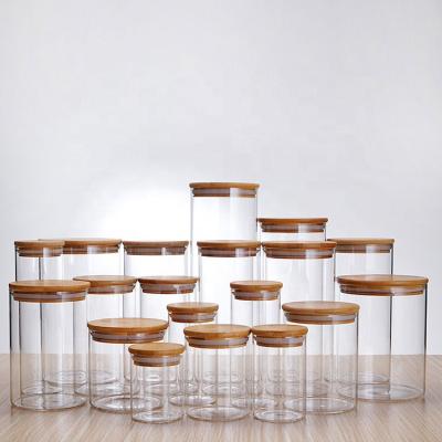 China See Through Clear Wholesale Jar 3.5g 7g Empty Glass Jar With Bamboo Sealing Cap With Labels for sale