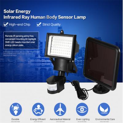 China 1: with Super Bright 60LED Solar Powered Solar Panel Security Lights Waterproof Outdoor Motion Sensor Lighting for Wall Patio Garden Landscape Lamp for sale