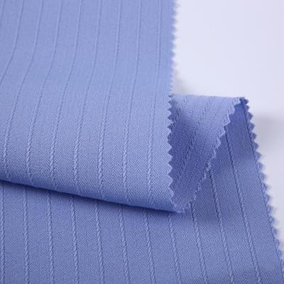 China New Fashion Anti-Static Blue Shirt Poly 4 Way Stripe Style 95 Polyester 5 Polyester Spandex Fabric For Garment for sale