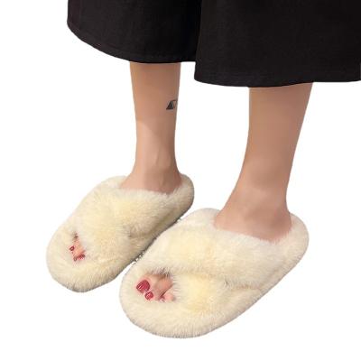 China Light Women's Pink Fluffy House Slips Furry Fur Slippers , Home Furry Slides Fur Slippers For Women for sale