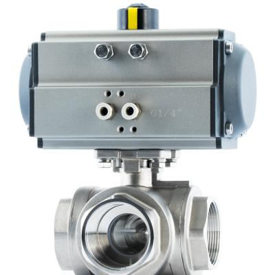 China 3 Way Stainless Steel Thread Actuator Pneumatic Ball Valve General Hot Selling Best Quality for sale