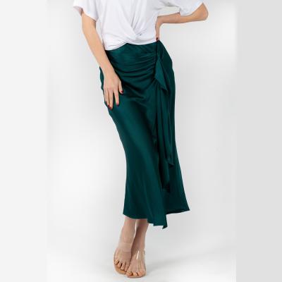 China Anti-Static Women Summer High Waist Solid Color Side Sash Midi Casual Elegant Elastic Skirts for sale