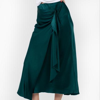 China Women Side Sash Midi Skirt Solid Dress Elastic Waist Casual Elegant Anti-Static Summer High For Female for sale