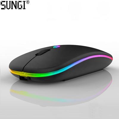 중국 2.4GHz Wireless Rechargeable Slim and Portable Wireless Wifi and BT Dual Mode Mouse USB Optical Computer Mouse with RGB Backlight Lights 판매용