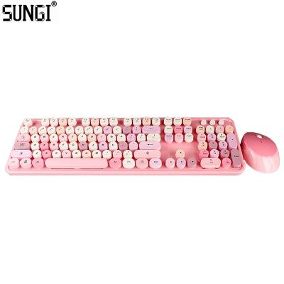 China Colorful Keys Normal Kerboard And Combo Wireless Mouse US 2.4G Computer Keyboards Combos Set Retro Round Colorful QWERTY Typewriter Colored Normal Keyboards Keycaps for sale