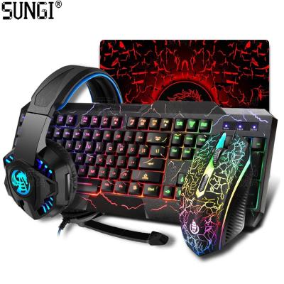 China 4 in 1 4 in 1 Gaming Keyboard and Mouse Earphone Combo with Mechanical RGB Strip Light Keyboard Headset Set Gamer Cable Backlight en venta