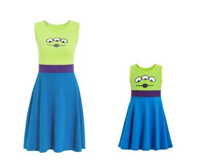 China Breathable Toy Story Family Matching Teams Autumn Summer Patchwork Alien Dress For Mommy And Me Mother Clothes And Daughter Clothes for sale