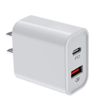 China 2020 New Product 18W USB-C Dual Port PD Charger Type C+QC3.0 Chargers Adapter for sale