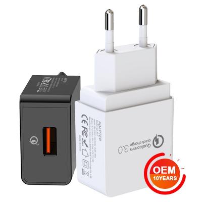 China 2021 Hot Sale EU CE Qualcomm 18W Mobile Phone Fast Charger tecnologia de cargadores QC3.0 USB Quick Charger Adapter for sale