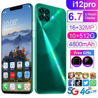 China Dual SIM Card i12 Pro 6.7 inch 12GB+512GB Android Smartphone 10 Core 5G LET Phone 3 Camera Face ID Unlock Mobile Phone for sale