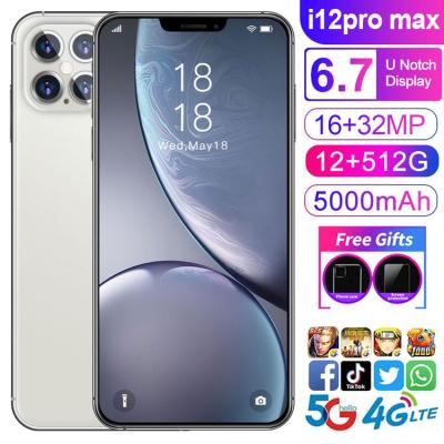 China Dual SIM Card i12promax+5G I/O 1500 4 phone 3 sim 512GB cellphone mobile screen smartphone for sale