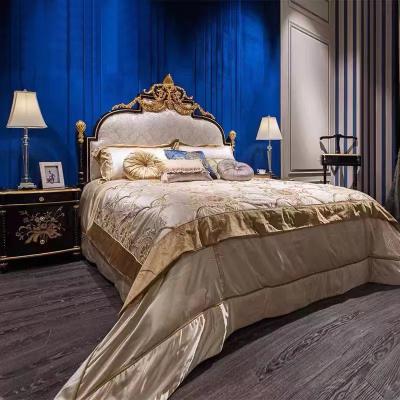 China (Others)Adjustable High End Solid Wood King Size Beds Frame Luxury Furniture Golden Antique Bedroom Sets for sale