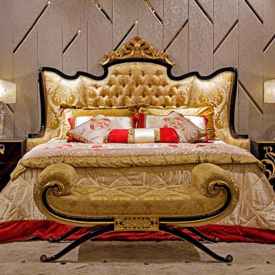 China (Other) Gold Adjustable High End Fabric Upholstered Classic Solid Wood Beds French Design Luxury Beds for sale