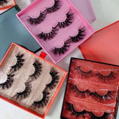 China 25mm Mink Eyelash Wholesale 3d Strip Full Lashes 25mm Mink Eyelashes Bulk Venddor Glitter Lashbox Luxury Custom Packaging Box for sale