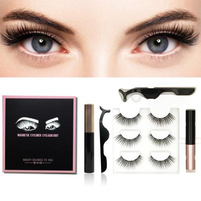 China Good Quality Silk Magnetic Wholesale Private Label Natural Lashes Long Lashes Kit With Eyeliner Custom Made for sale