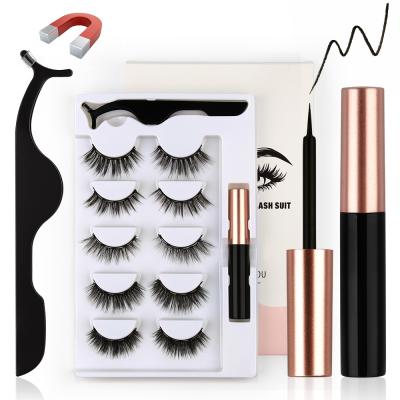 China Good Quality Private Label Lash Kit False Natural Magnetic Eyelash by Mink Magnetic Eyelashes Set False Magnetic with eyeliner for sale