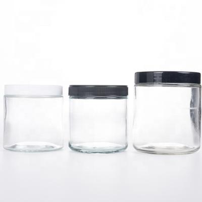 China Candy Storage Wide Mouth In Stock 10OZ 12OZ 16OZ Food Glass Honey Jar Storage For Candy With Plastic Lid for sale