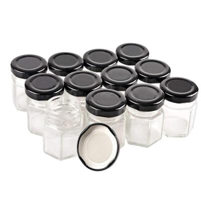 China Candy Storage Mini Sample Jar 1.5OZ 2OZ Hexagonal Magnetic Glass Spice Jar Set Packaging With Lid for sale