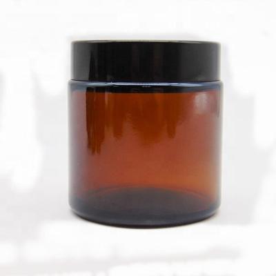 China 4oz Glass Jar Amber Straight Sided Glass Jar 4oz Skin Care Cream Cosmetic Glass Jar With Lids for sale