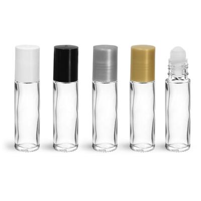 China Essential Oil Glass Bottle Cosmetic Clear Glass Roll On Bottle 10ml With Plastic Ball for sale