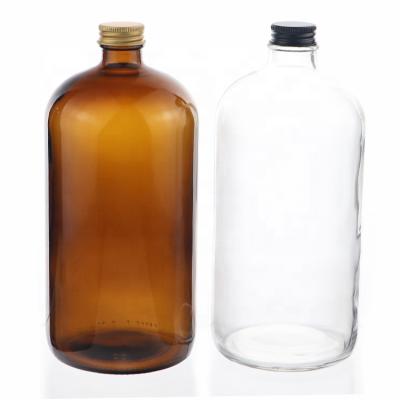 China Recyclable Boston Round 8Oz 16Oz 32Oz Glass Bottles Cold Brew Coffee Kombucha Glass Bottle With Screw Top for sale