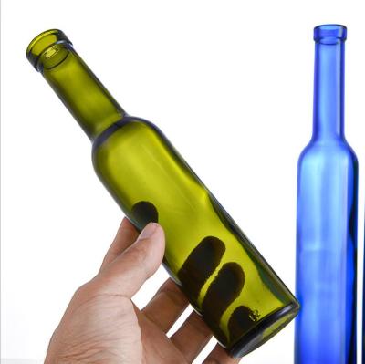 China Beverage 375ml 500ml 750ml Long Neck Black Amber Glass Liquor Bottle Canada Empty Ice Wine Bottle for sale