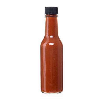 China 5oz Frying Oil Glass Dazed Bottle Chili Hot Tomato Soy Sauce Bottles With Lid for sale