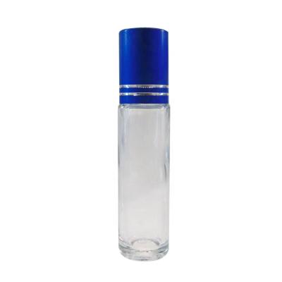 China 10ml Recyclable Stocked Clear Glass Roll On Bottle With Alumite Lid And Stainless Steel Roller Balls For Cosmetic for sale