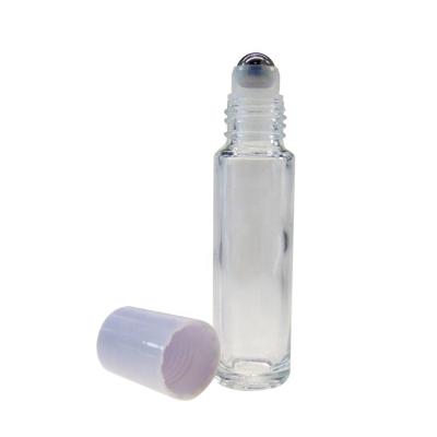 China Personal care 10ml empty clear amber white rollerball glass bottles with stainless steel metal rollerball for sale