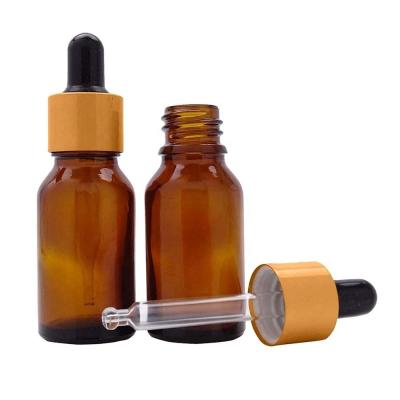 China Personal Care Airless Round Cosmetic Essential Oil Dropper Amber Glass 15ml Bottle for sale