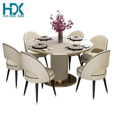 China (Other) HDX Adjustable Customized Luxury Design Round Dining Table Sets With 6 Chairs For Dining Room for sale