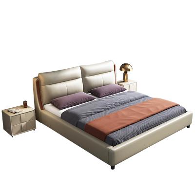 China (Others) Foshan Factory Adjustable Bedroom Furniture Set Modern Leather Bed Frame Solid Wood Frame for sale