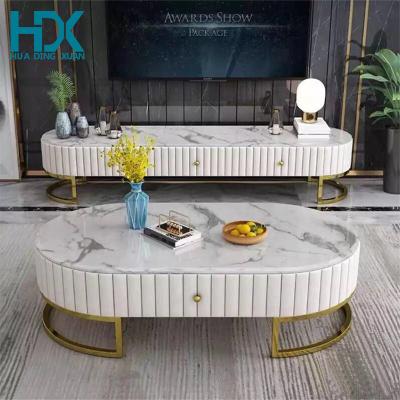 China 2021 Newest Design Extendable Model Coffee Table For Living Room Marble Table Gold for sale