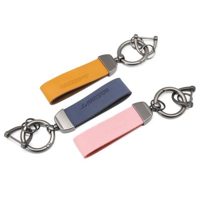 China Fashionable Custom Leather Car Key Chain PU Metal Logo Embossing Key Holder Key Chain for sale