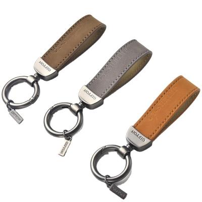 China Leather+Aluminum Alloy Metal Leather Pendant Ring Gift Car Key Chain Custom Logo for sale