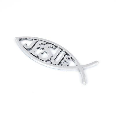 China Eco-friendly ABS 3D Silver Chrome Jesus Fish Car Badges Emblems Stickers. for sale