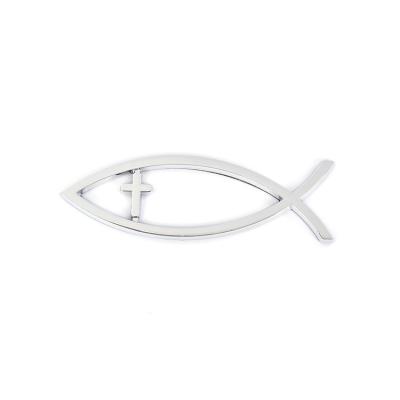 China Eco-friendly Custom Silver Chrome 3D Jesus Cross Fish Car Badges Embelms With Sticker On The Backside for sale