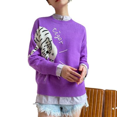 China 100% Printed Anti-Wrinkle Wool Sweater Women's Wool Sweater Long Sleeve Round Neck Sweater Pullover for sale