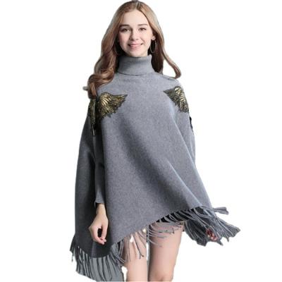 China Long Neck 2021 High Tassel Coat Black Red Autumn Knit Long Sleeve Shawl Bat Animal Pattern for sale