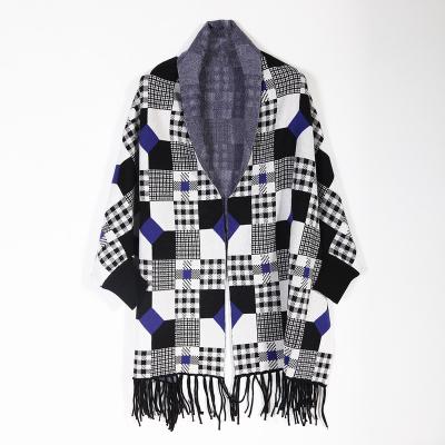 China Long 2021 Fashion Poncho Winter Wool Blend Stripe Woven Sleeve Woolen Shawl With Tassels Brand LJ for sale