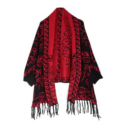 China Female Poncho Fashion Capes Lady Tassel Stole Anti-pilling Winter Women Thickening Scarf Lady Wool Fur Warm Shawls Faux for sale