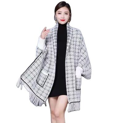 China ACRYLIIC/POLYESTER/COTTON Fashion Multicolor Winter Fringed Warm Shawl Along With Sleeves Knitted Shawls & Wraps - Shop Knitted Shawls & Wraps, Knitted S for sale