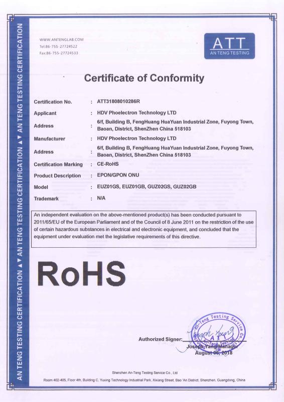 RoHS - Shenzhen Hdv Photoelectron Technology Ltd.