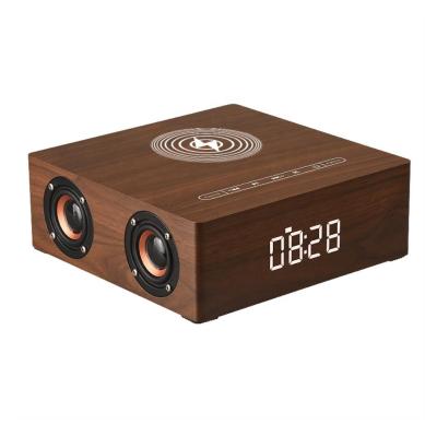 China Charger for Mobile Phone Digital Alarm Clock Wooden Speakers with Large Wireless Charging and Touch Control LED Display for Bedroom Kids Bedside Desk for sale