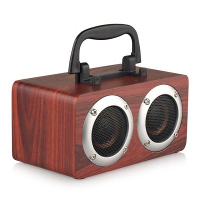 China BT Stereo Speakers Christmas Call Gifts W5B Wooden Portable Wireless Double Horn With AUX Card Desktop Speaker. phone holder support TF for sale