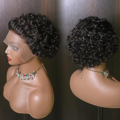 China Color 4-27# Pixie Cut Wig Human Hair Bob Pixie Cut Lace Wig Bleached Curly Piano Curly Ties Lace Pixie Curls Short Frontal Wigs for sale