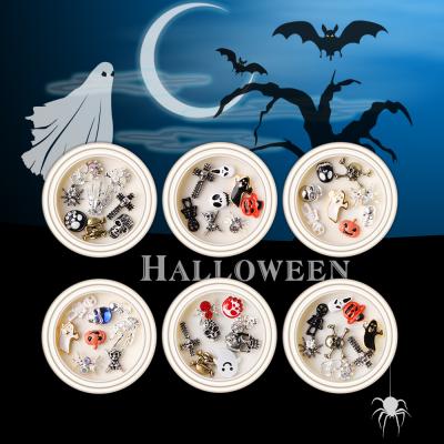 China Easy Apply Nail Art Alloy Jewelry Nail Decoration Halloween Mixed Skull Pumpkin Ghost Festival Nail Art Metal Paste for sale