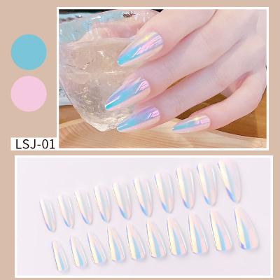 China Easy Apply New Use 24pcs Sharp Nail Tips Aurora Butterfly Gradient Nail Patch Fake Nail Tips for sale