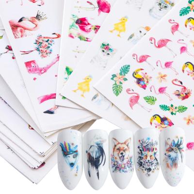 China Easy Apply Colorful Animal Nail Art Sticker Watermark Flower Series Nail Transfer Decal Nail Sticker for sale