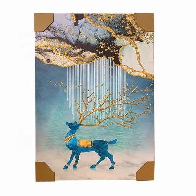 China Creative framed gilt deer painting canvas prints modern oil painting on canvas home hotel cafe decoration wall art for sale